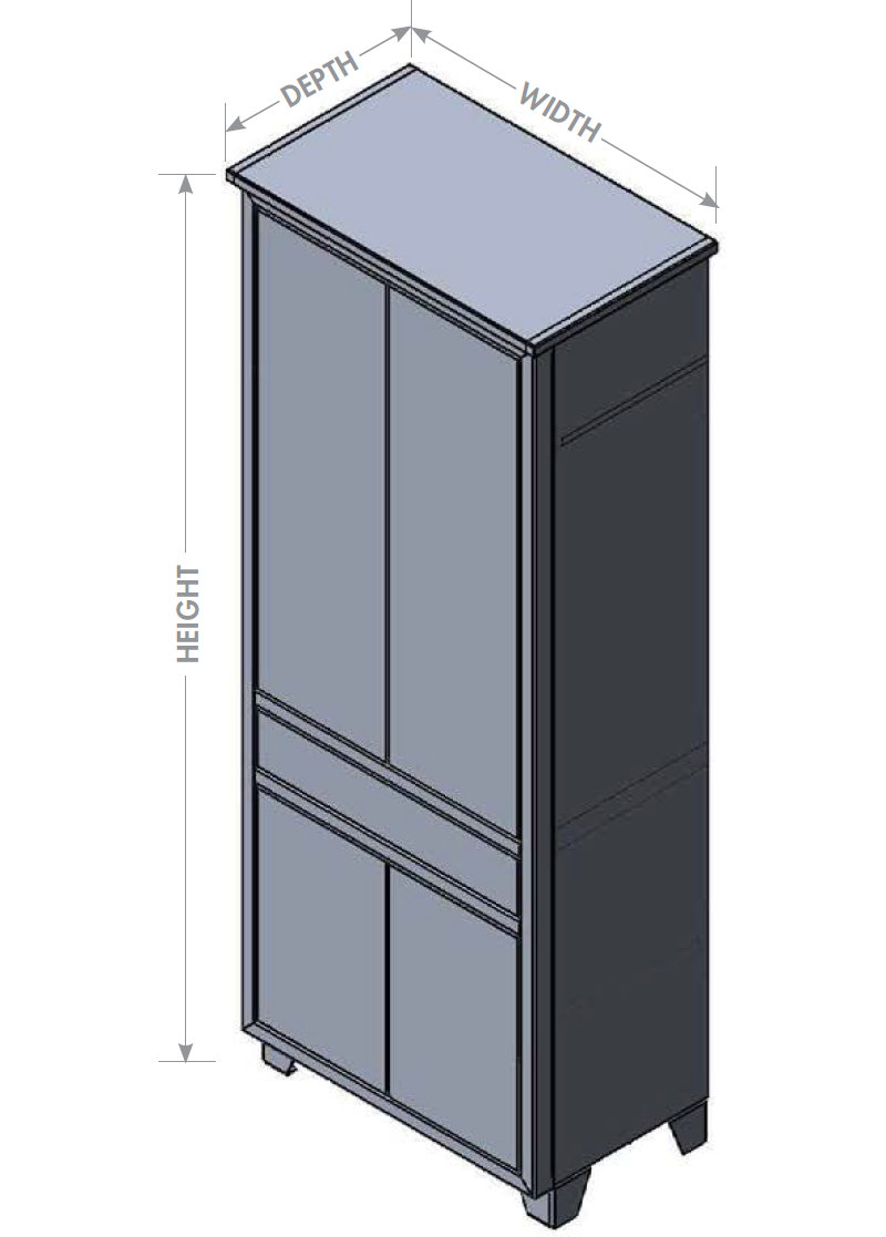 Four Door Coat Closet w/Drawer and Overhang Top - 18.75" Depth